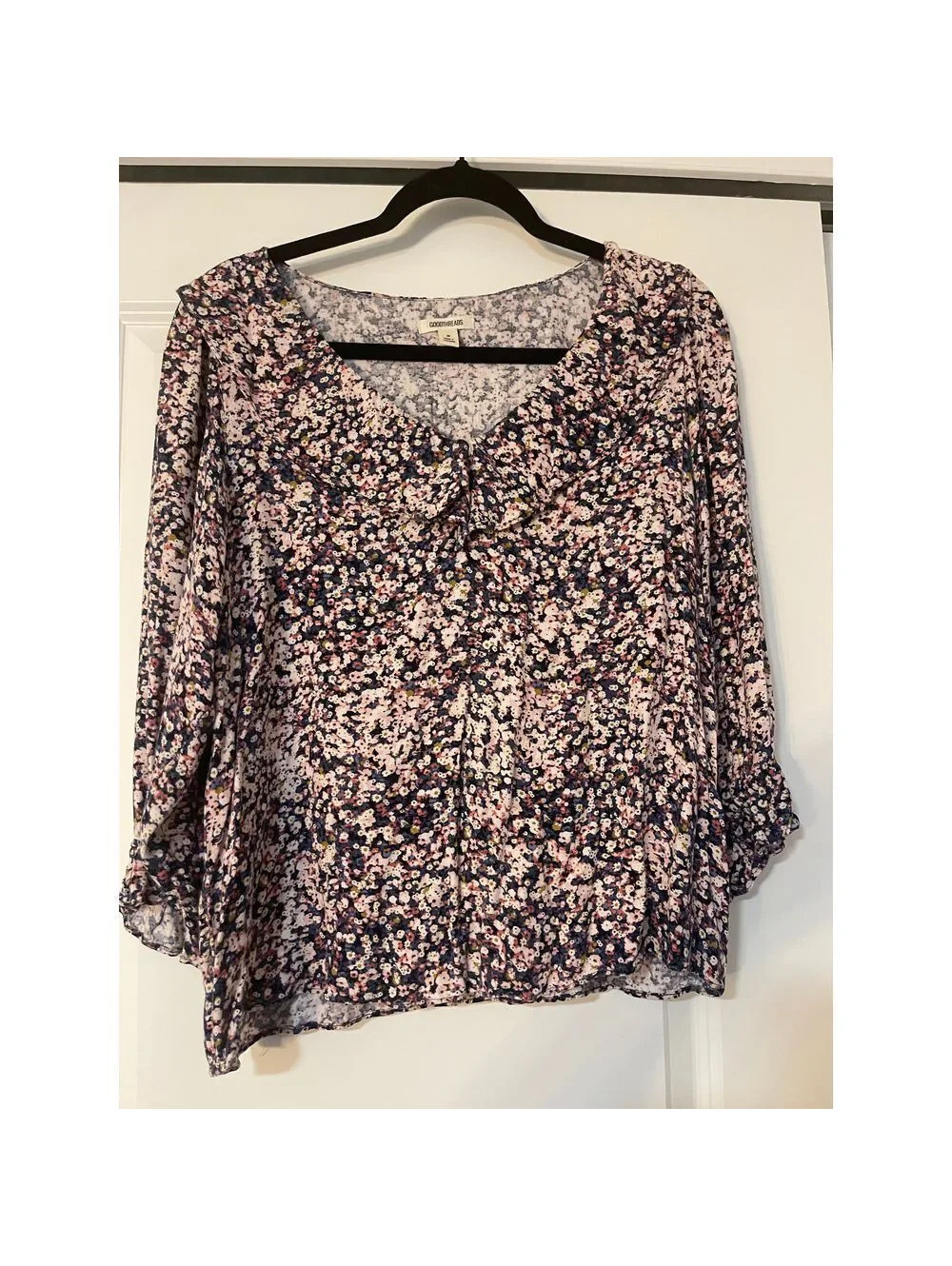 Goodthreads Floral Print Long Sleeve Blouse Romantic Boho Chic Top Size M